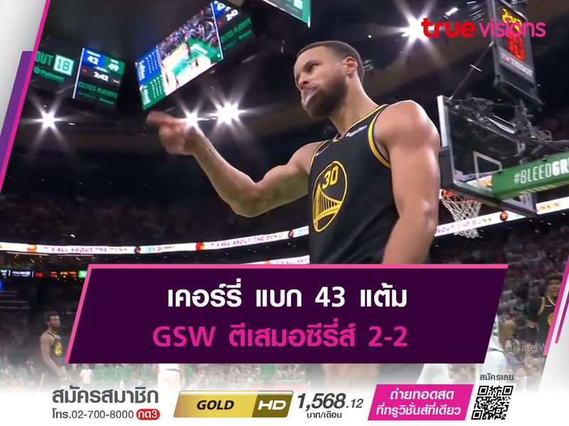 เคอร์รี่ แบก 43 แต้ม GSW ตีเสมอซีรี่ส์ 2-2